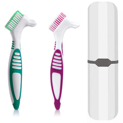 Two-piece denture brush set with white carrying case