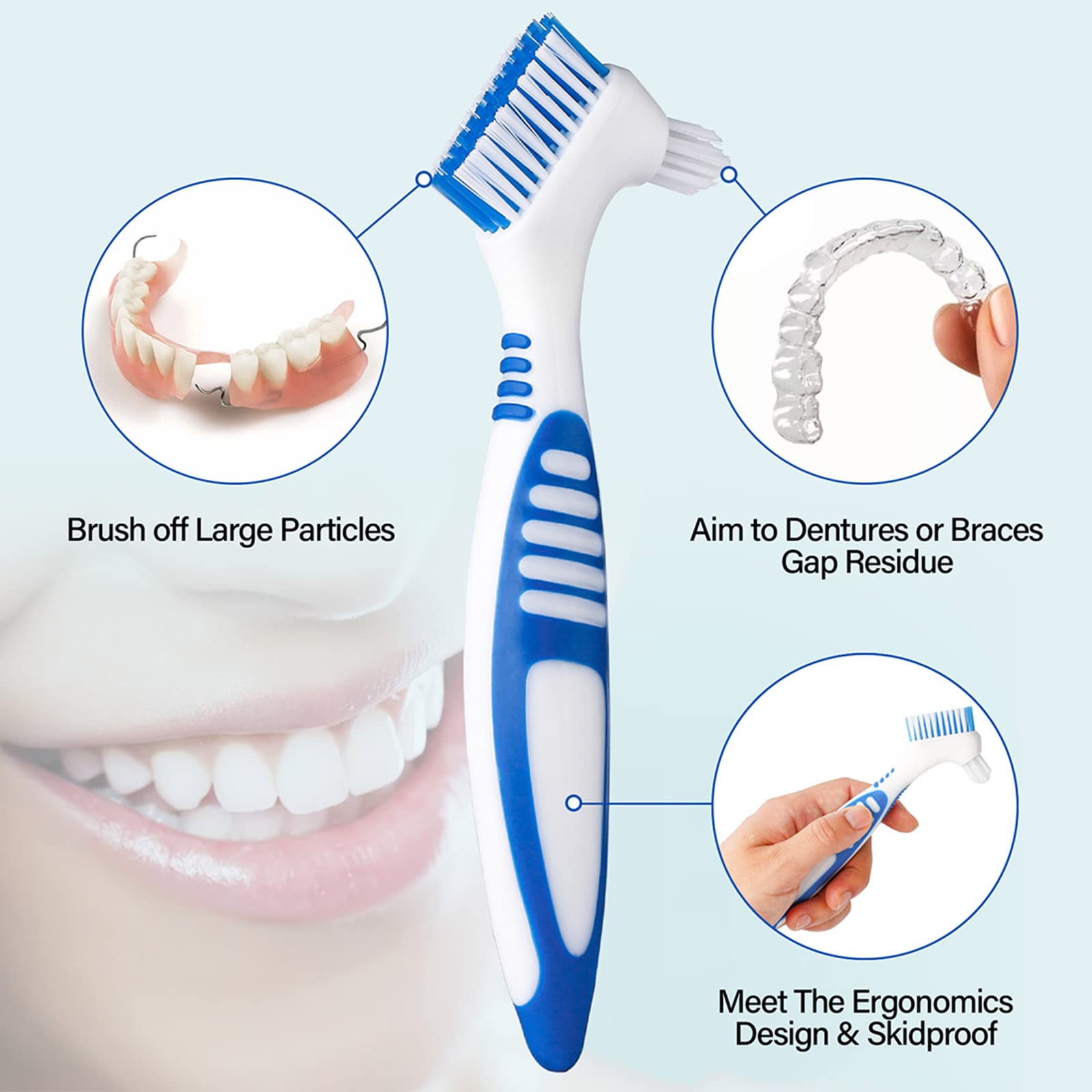 Set of 4 double-sided denture brushes for cleaning