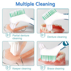 Denture brushes being used to clean dentures