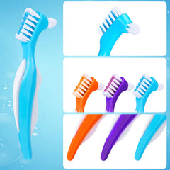 Close-up of multi-layered bristles on the denture cleaning brush
