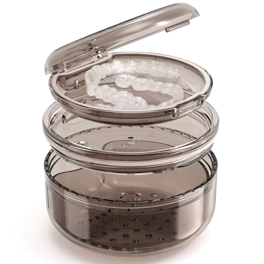 2-in-1 denture case with soaking and storage compartments