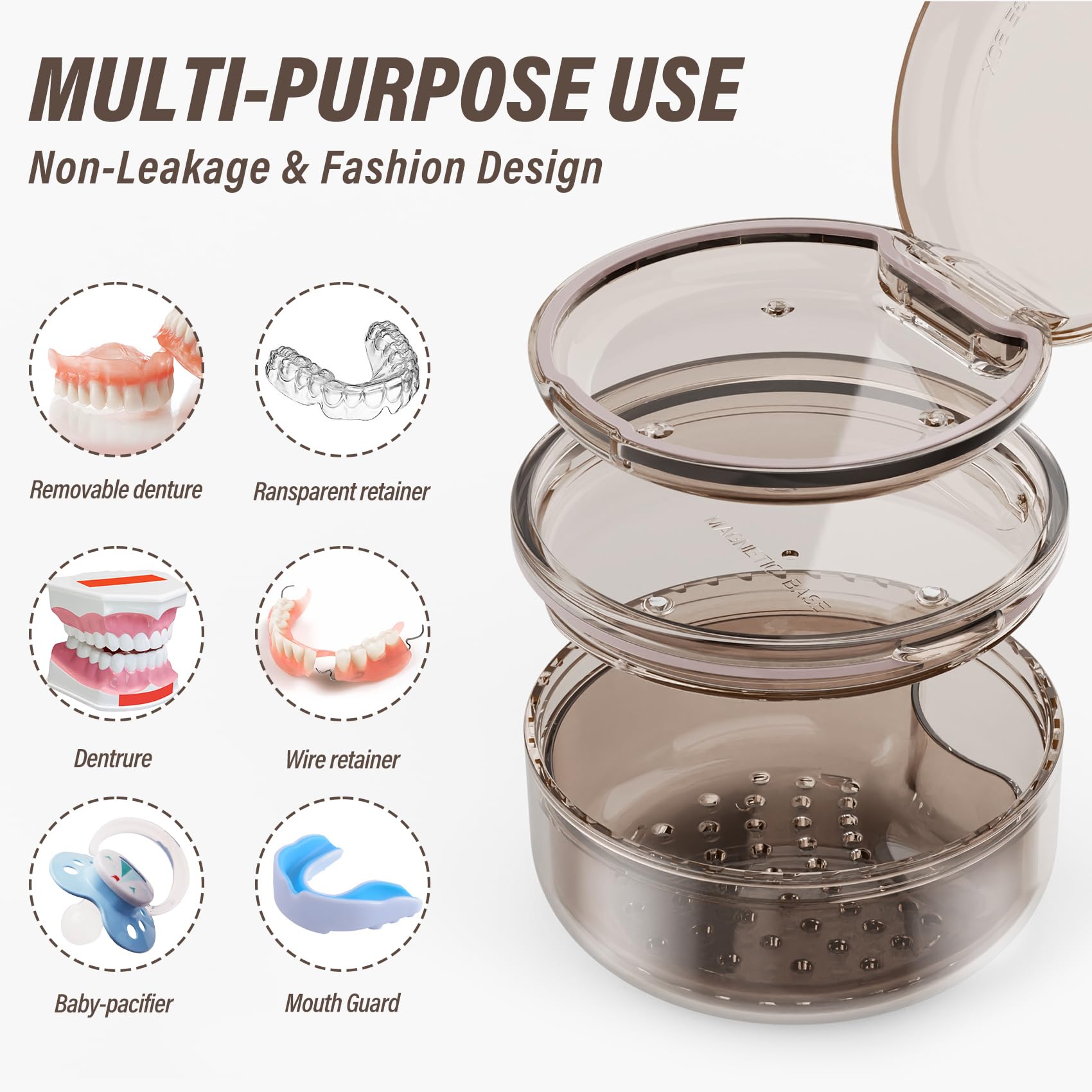 Leak-proof denture bath box with silicone seal under the lid