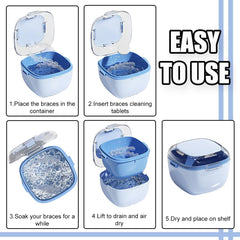Braces soaking in the container with cleaning tablets