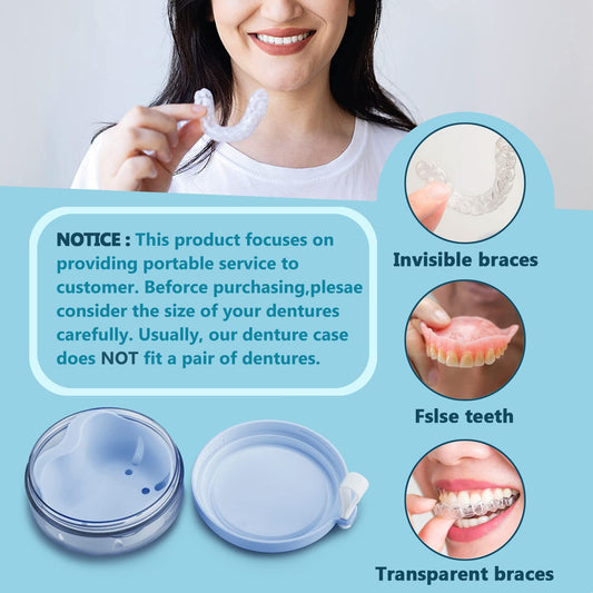 Leak-proof twist lid and silicone seal on blue denture case