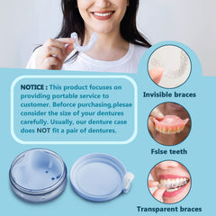 Leak-proof twist lid and silicone seal on blue denture case