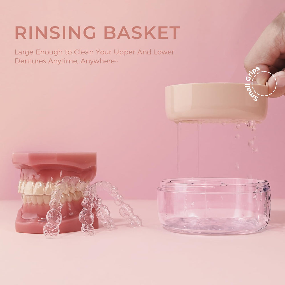 Integrated drainage basket in BPA-free denture case