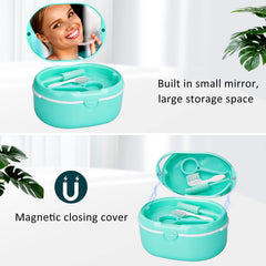 Denture case lid with built-in mirror