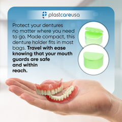 Denture case in green color