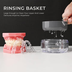 Integrated drainage basket and BPA-free materials inside denture case