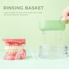 Integrated drainage basket inside the denture case