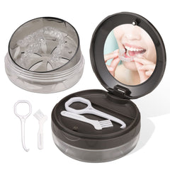 Denture case with built-in mirror in grey