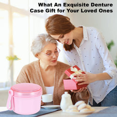 Close-up of pink denture case lid and hinge