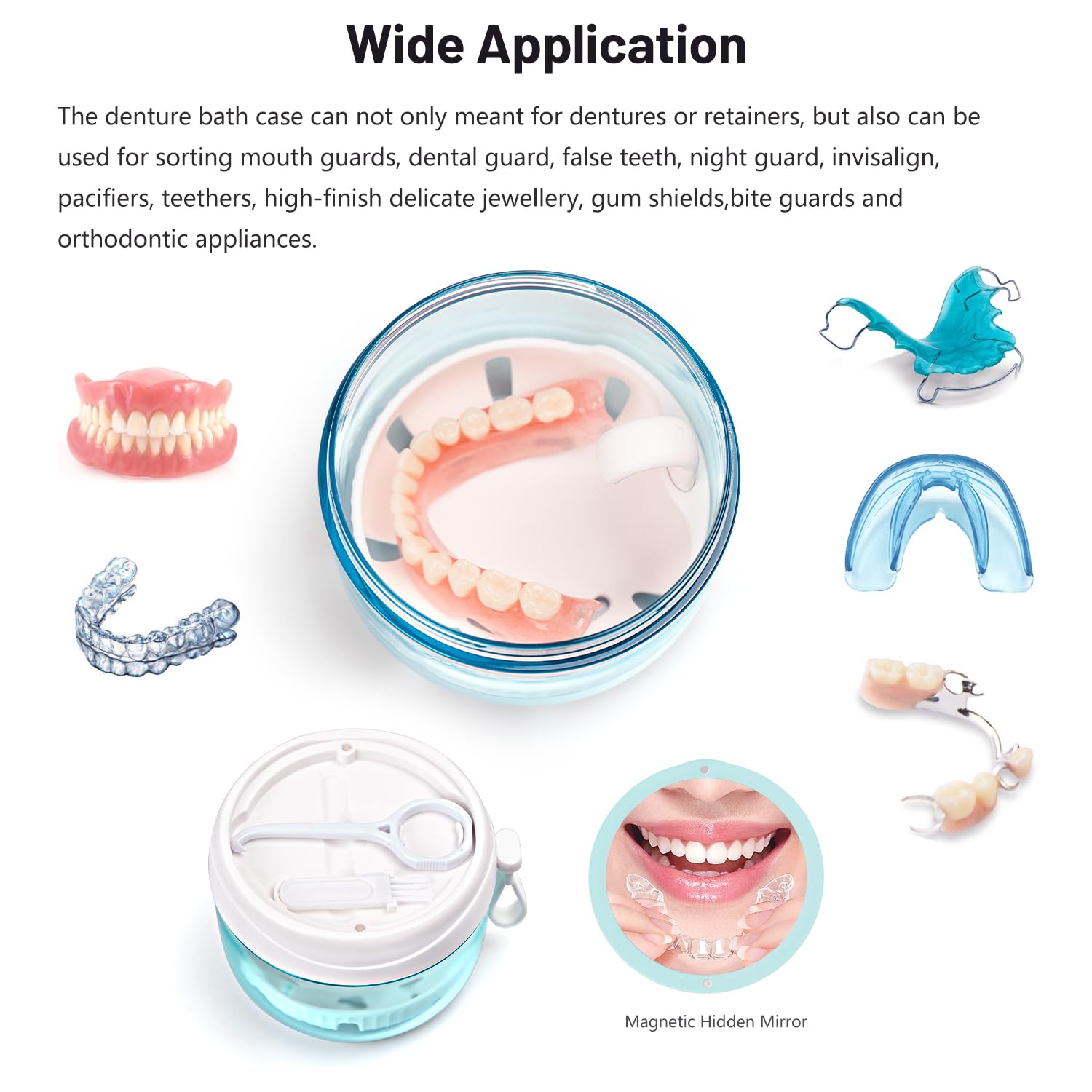 Large denture bath cup for full and partial dentures and retainers