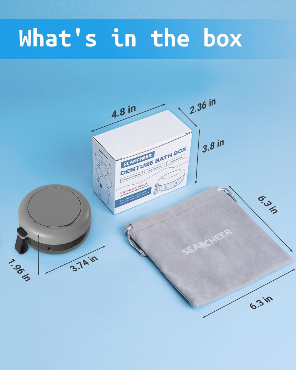 Denture box features mirror and hanging rope for travel