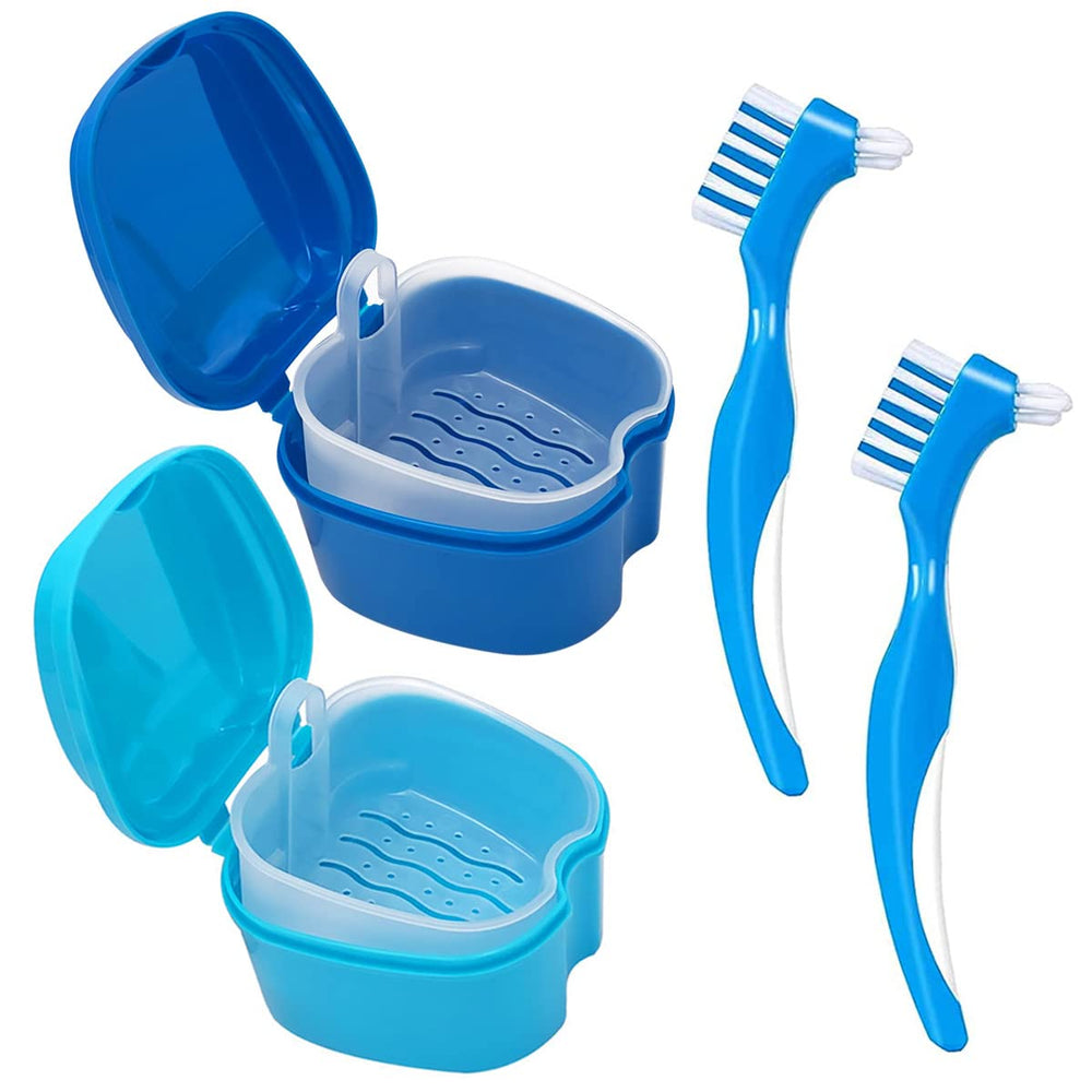 Open denture cleaner box with built-in basket