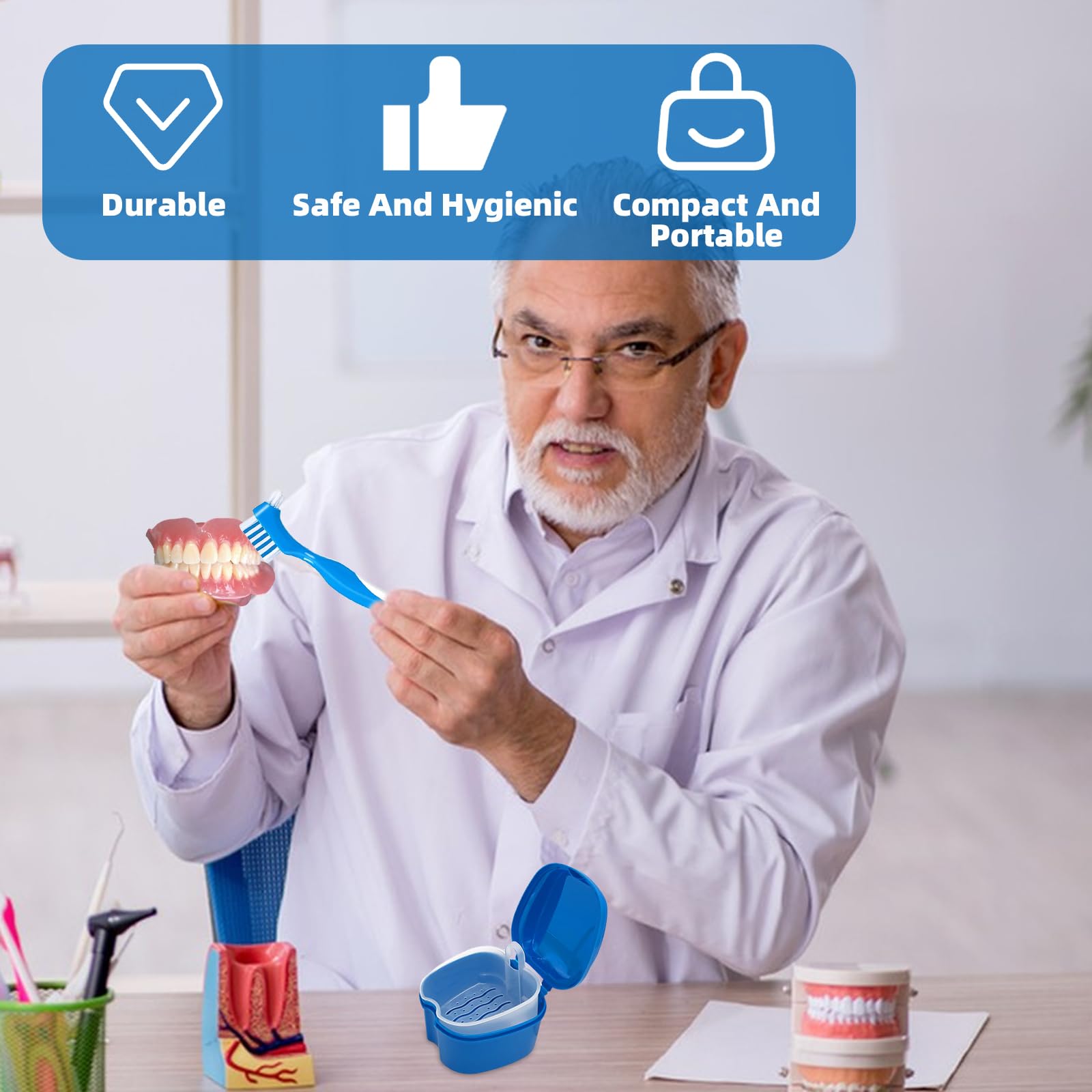 Denture brushes with ergonomic handles