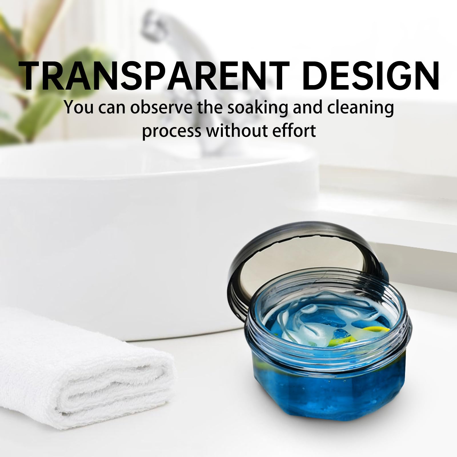 Denture cleaning container suitable for full dentures