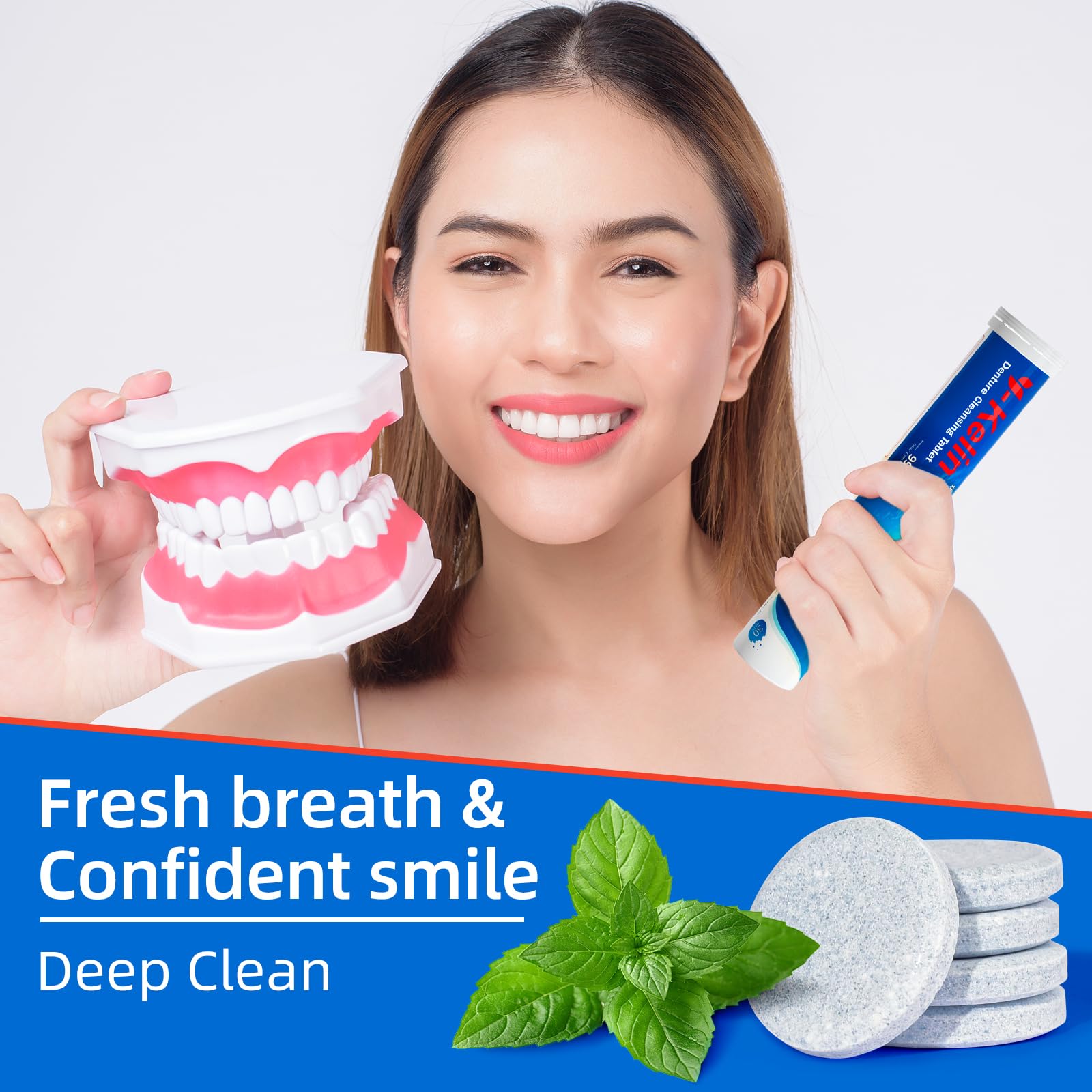 Denture cleaning tablets dissolving in warm water