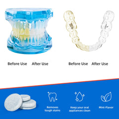 Night guard and retainer being cleaned with mint tablets