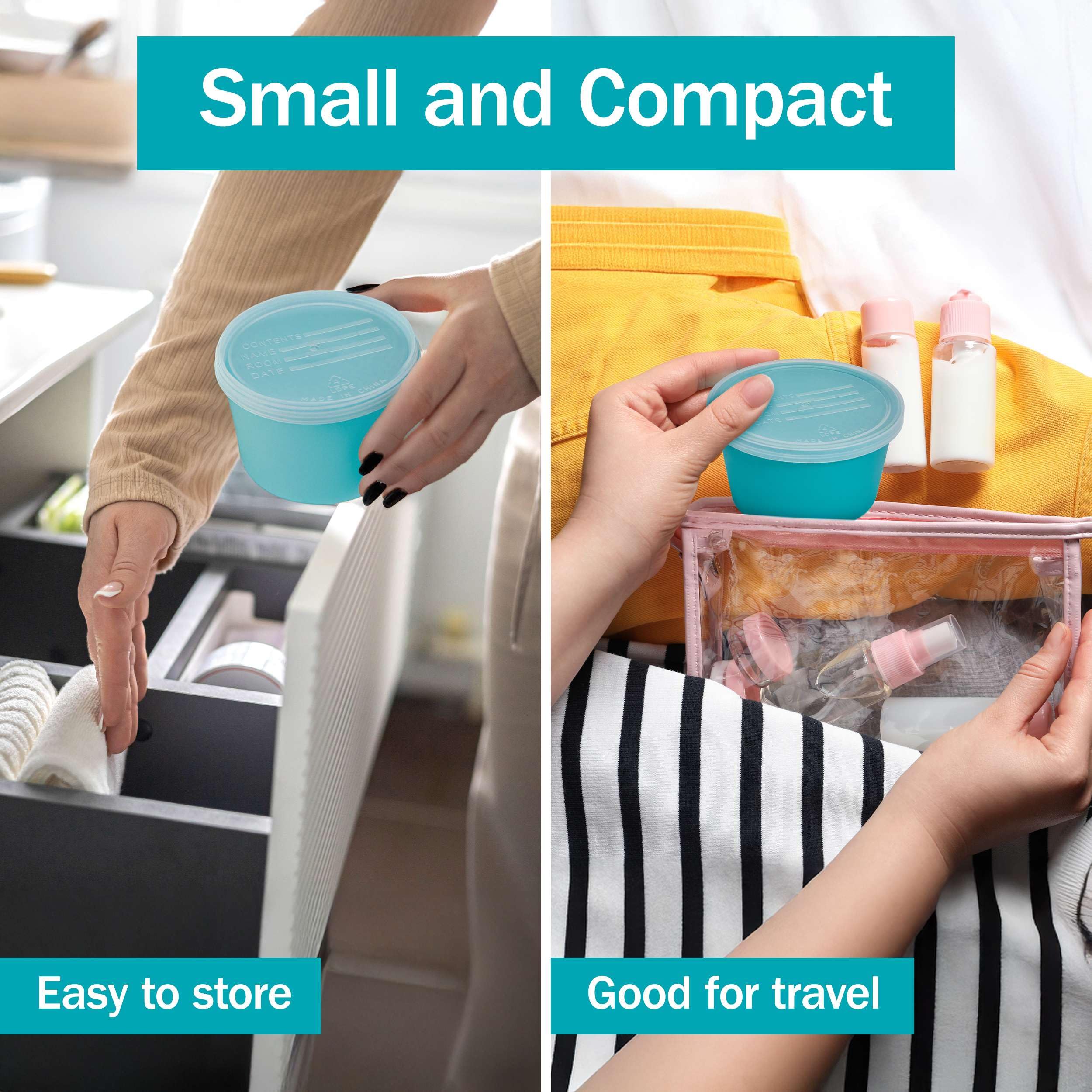 Compact travel denture case set with cups and lids for five patients