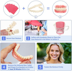 Moldable denture base, teeth set, and essential tools