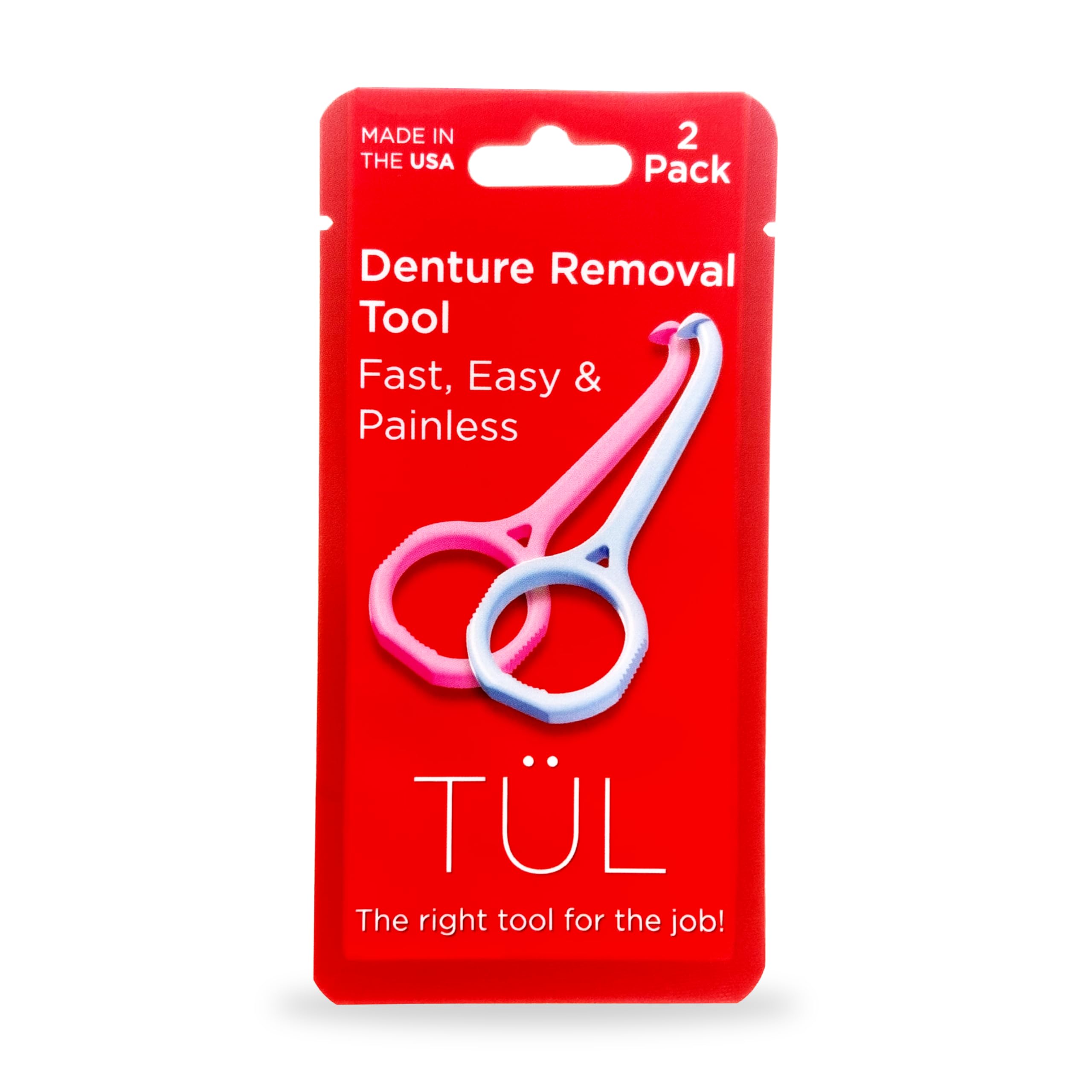 Denture removal tool with a non-slip handle, USA-made