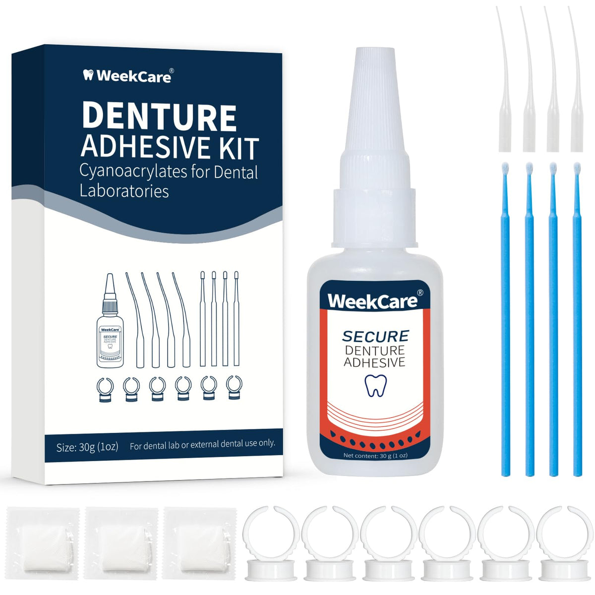 Contents of denture repair glue kit for dental lab