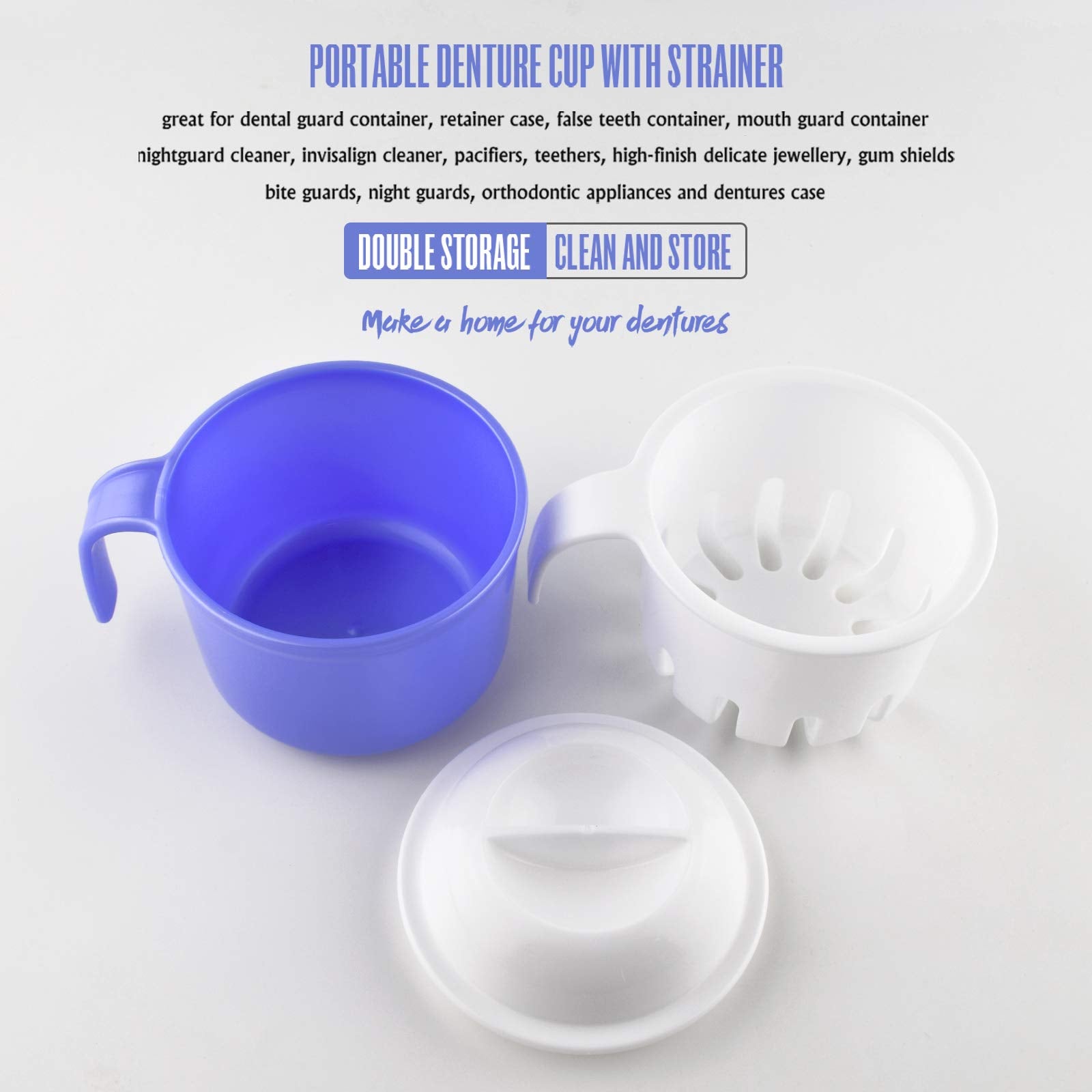 Denture soaking cup in use for dentures overnight
