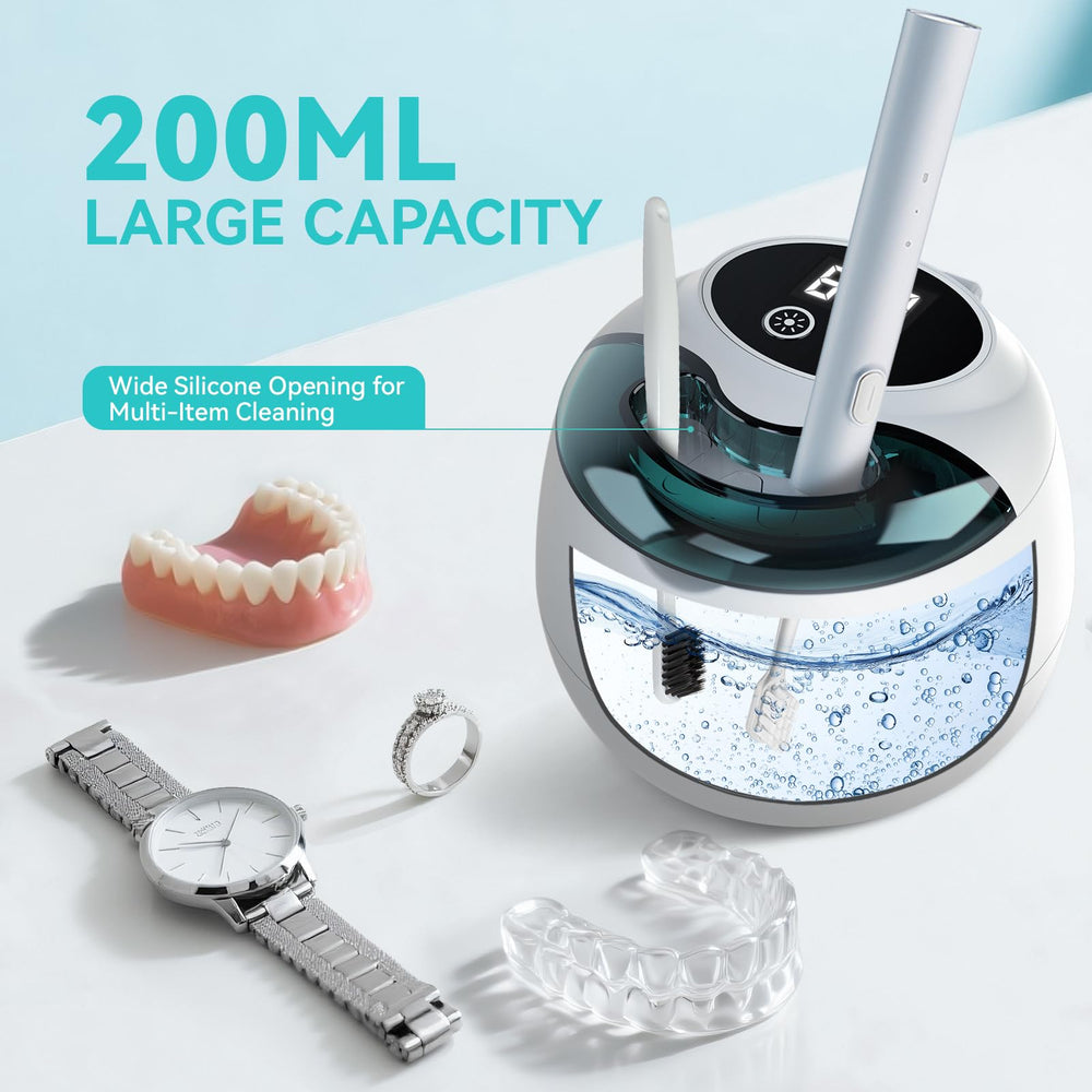 Denture cleaner with various items like retainers and mouth guards