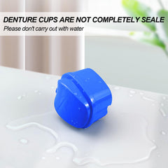 Dark Blue denture bath case with lid and strainer basket