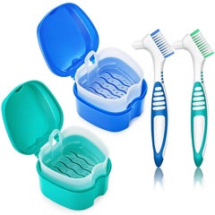 Lake Green denture bath case with lid and strainer basket