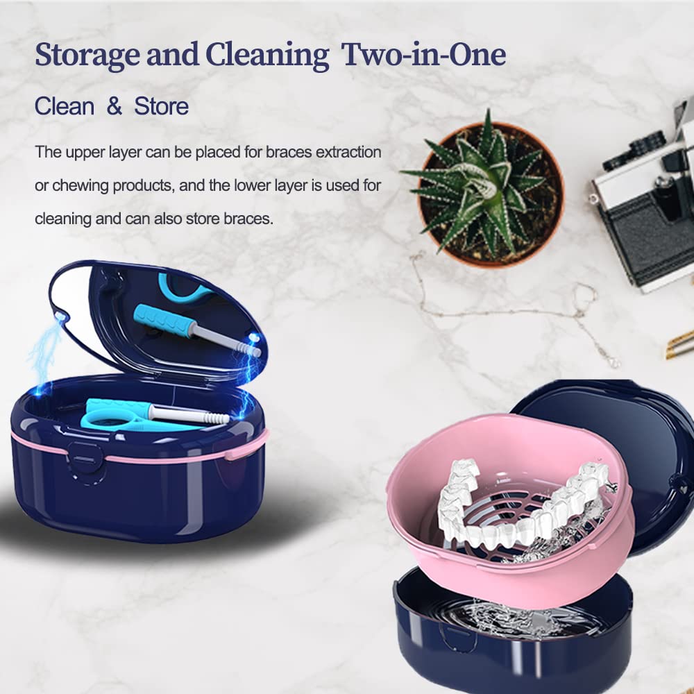 Double-layer denture bath cup in blue