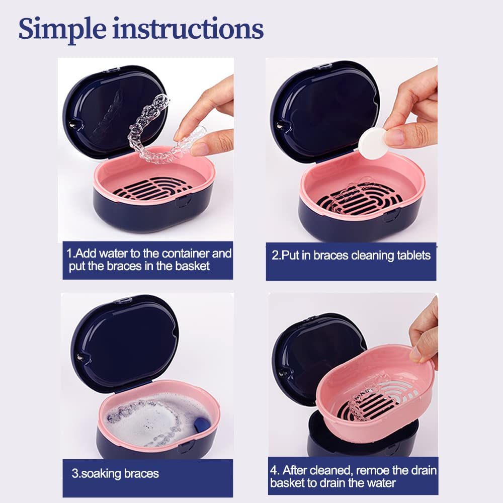 Denture case with accessories for cleaning and storage