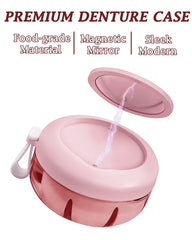 Pink denture case lid opened showing silicone seal