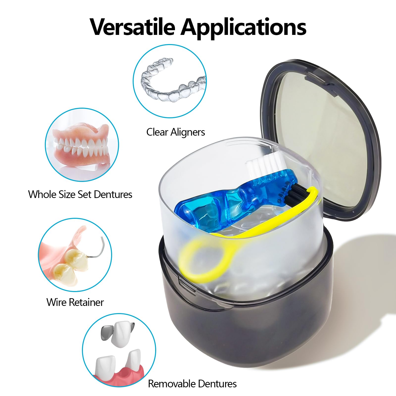 Secure lid of no-leak denture soaking container
