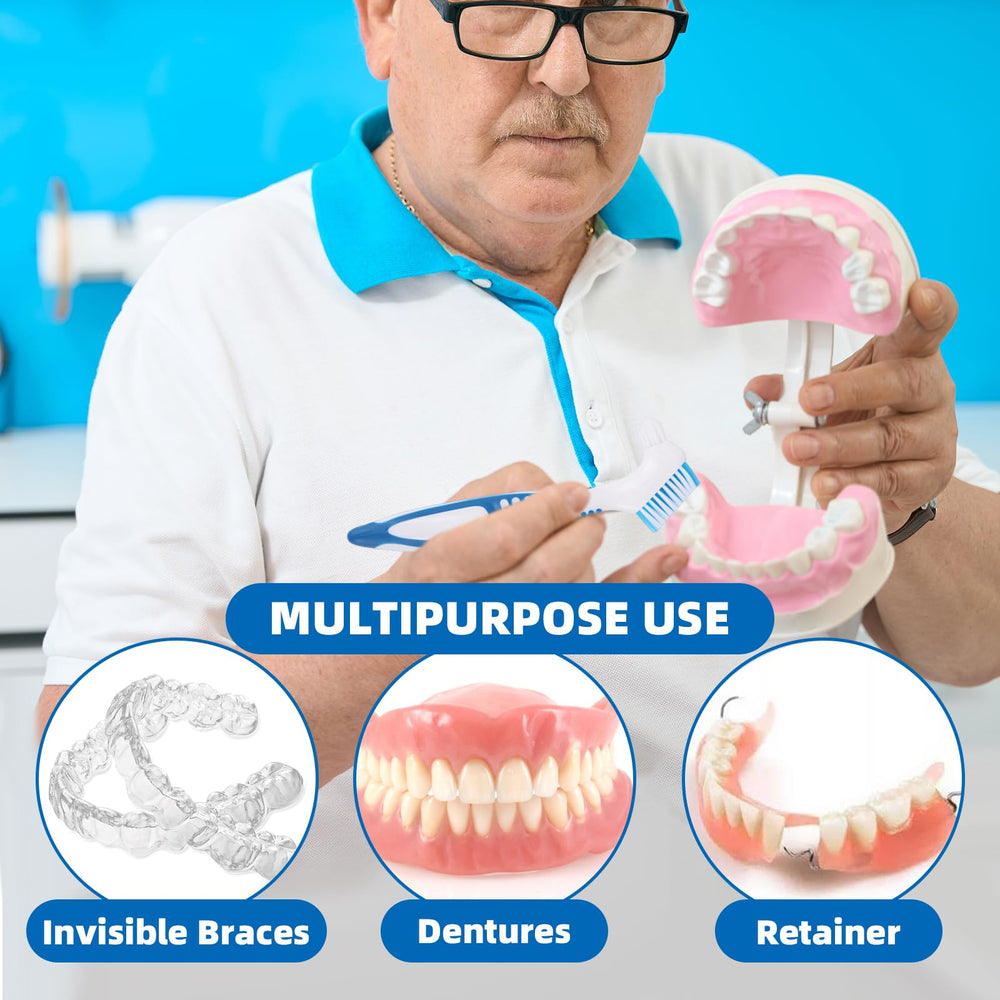 Orange and blue denture brushes included