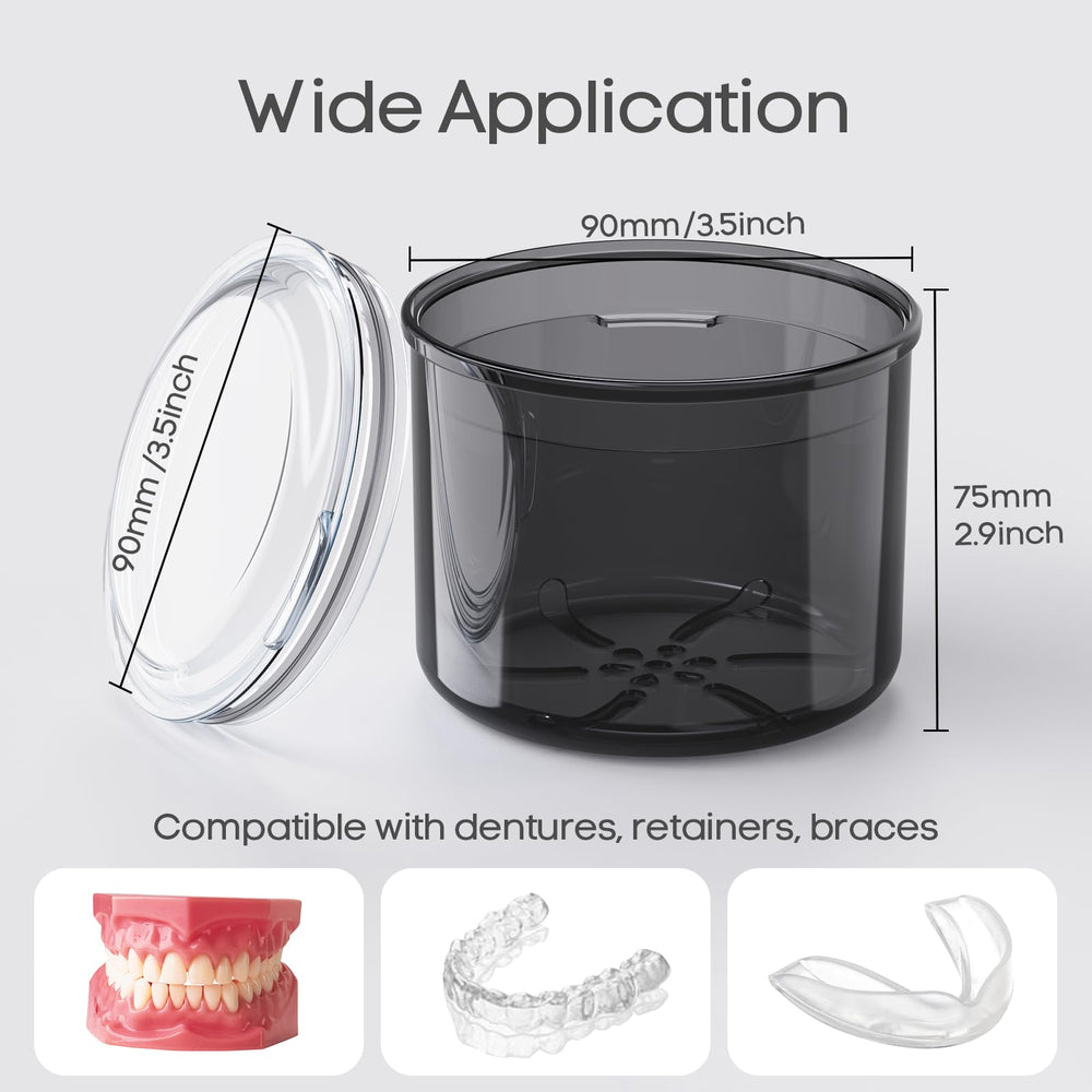 Interior view of black denture cleaning holder box