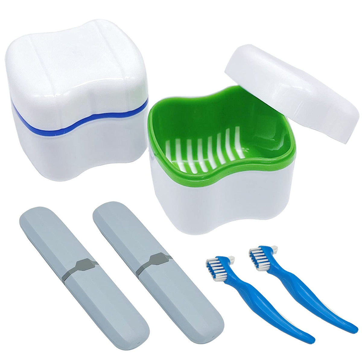 Denture Cup Kit contents including 2 denture bath cups and 2 denture brushes