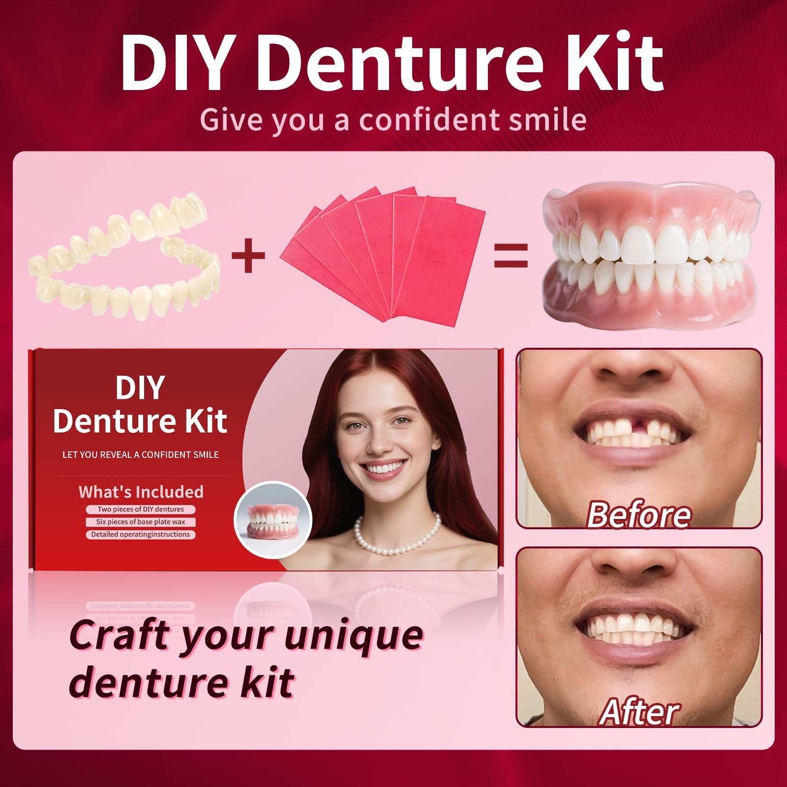 Top denture teeth components in DIY kit