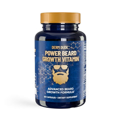 Derm Dude beard growth vitamins bottle on white background