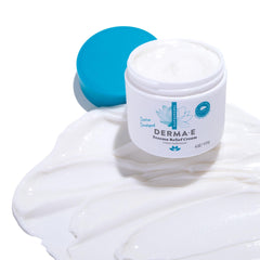 Derma E Eczema Relief Cream Neem Extract closeup suggests redness calming potential.