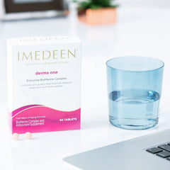 Packaging and tablets of Derma One skincare supplement.