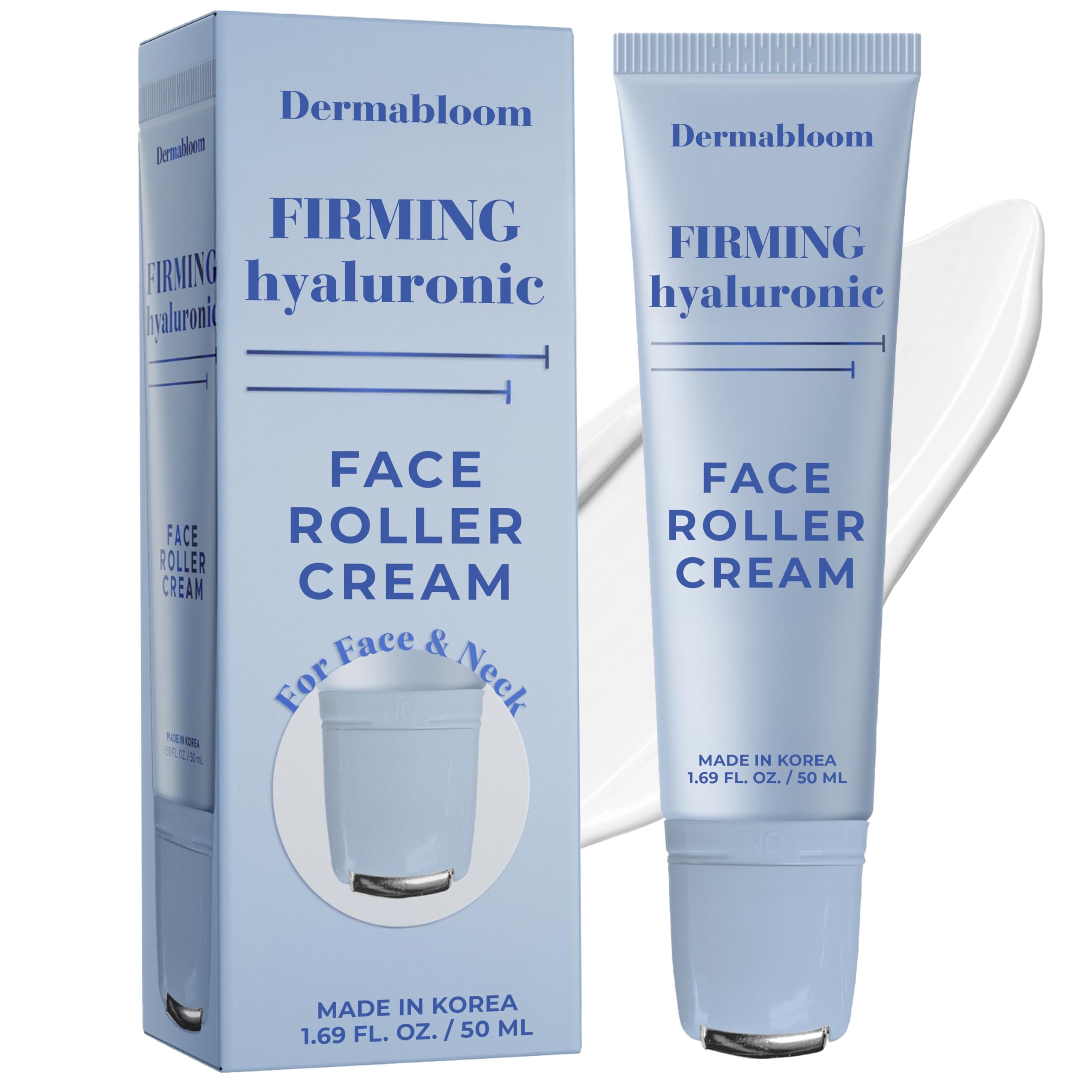 Dermabloom Hyaluronic Acid Face Roller Cream packaging showcasing deep hydration potential
