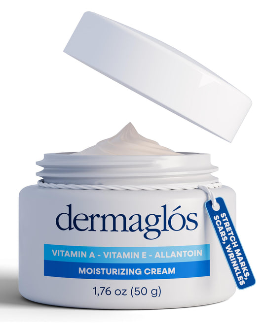 Dermaglós Moisturizing Cream jar close-up highlighting rich texture for deep hydration
