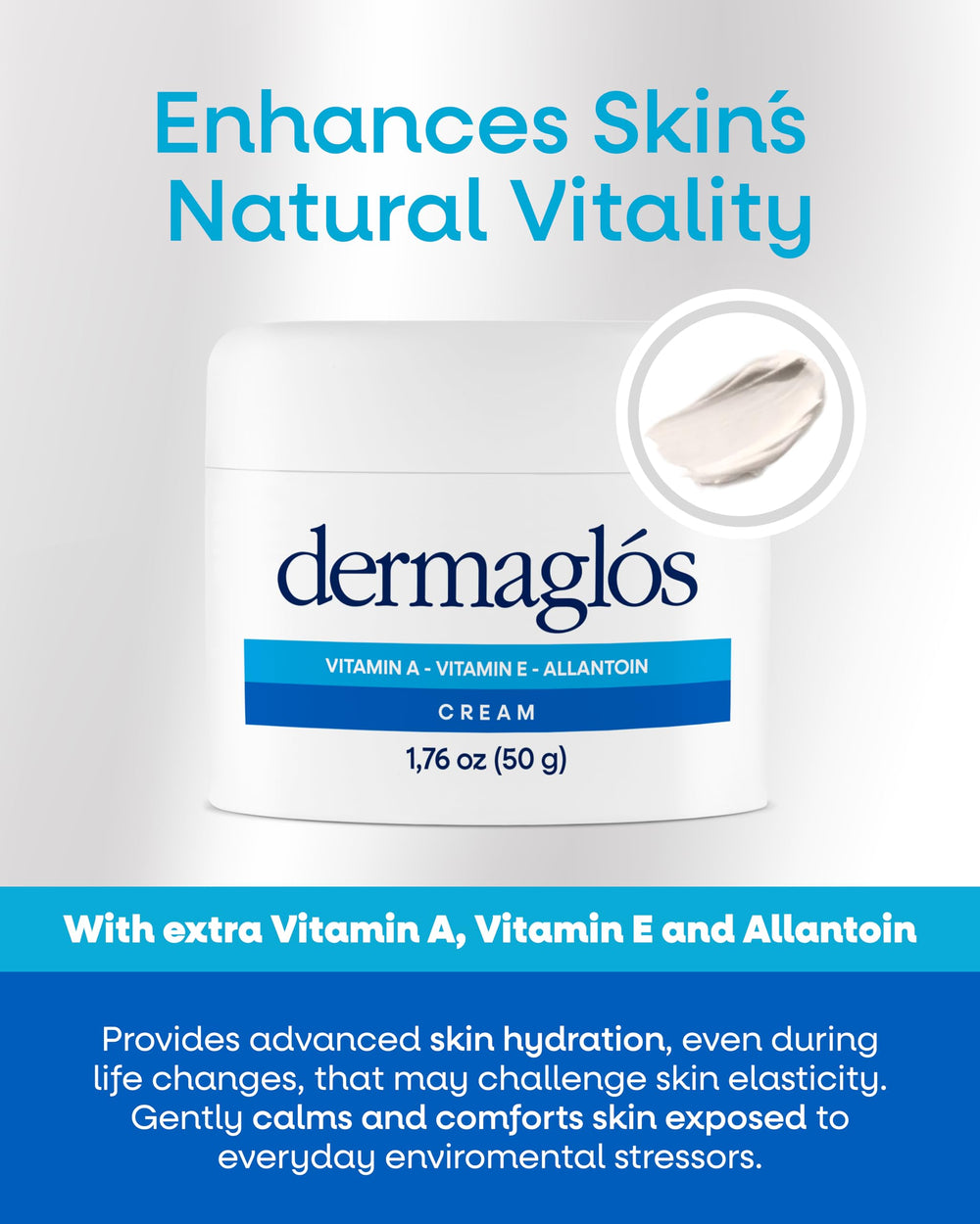 Dermaglós cream texture swatch shows smooth absorption for daily moisturization