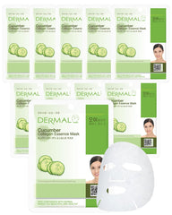 DERMAL cucumber-collagen mask sheet pack 10 provides hydration and soothing relief for irritated skin.