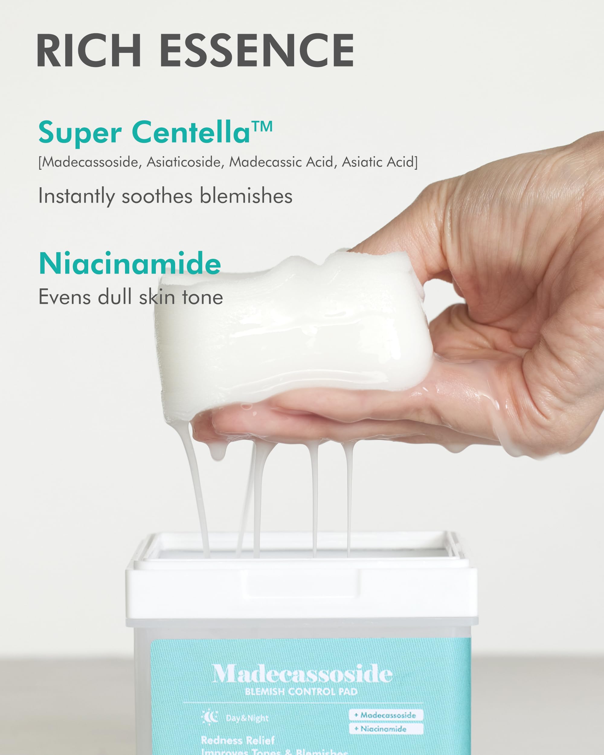 DERMAL Madecassoside Blemish Control Pad featuring Centella Asiatica and Ectoin for skin comfort.