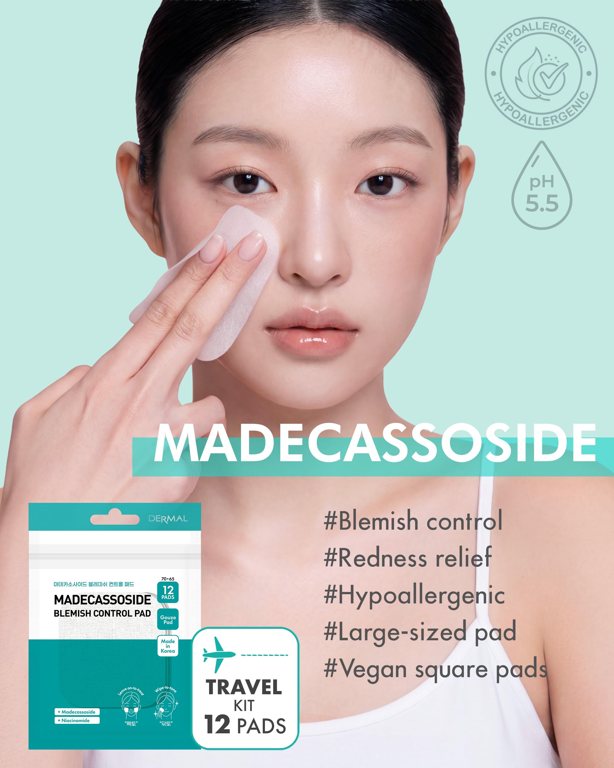 DERMAL Madecassoside Blemish Control Pad square 65x70mm close-up for easy application.