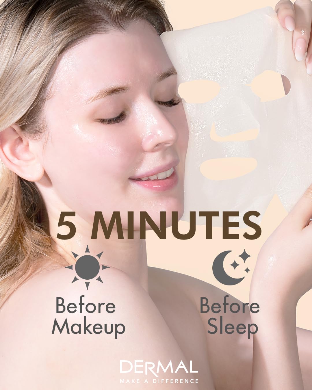 DERMAL Snail Collagen Mask glow-ready skin after use close-up.