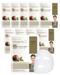 DERMAL Snail Collagen Mask Pack 10 flatlay showing hydration and glow potential.